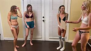 Four girls play wedgie dare in panties