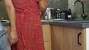 Hubby films fucking his mature wife in the kitchen wearing pantyhose