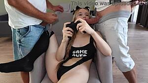 Hardcore Threesome Game Stepdad And Buddy Fuck Gamer Slut
