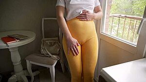 Naughty stepsis shows off cameltoe in tight pants