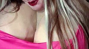 Susi shows huge boobs in red dress sucking bbc toy