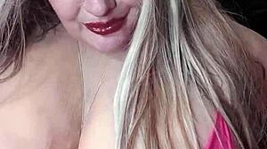 Susi shows huge boobs in red dress sucking bbc toy