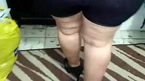 Watch this mature lady shake her big ass in shiny spandex.