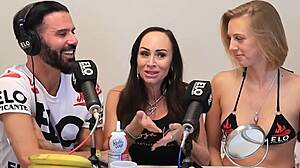 blonde and brunette eat banana with cream