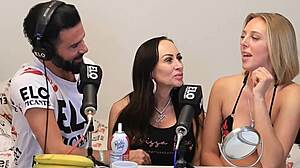 blonde and brunette eat banana with cream