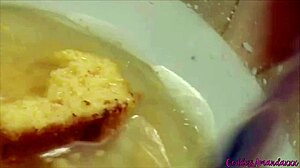 Goddess prepares special meal for her piggy