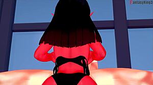 meru the succubus gives boobjob in bikini fantasy