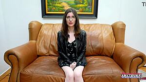 Nerdy brunette hazel oconnor fingers her shaved pussy deep