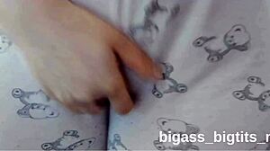 Curvy girl shows camel toe while masturbating in pajamas