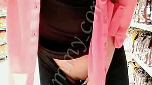 Shopping in see through leggings at soriana