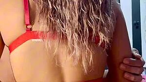 Latina in red lingerie provokes her ex