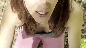 Pov blowjob and forest fuck ends with her swallowing all sperm