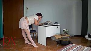 upskirt secretary shows nude office cam with no panties