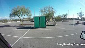 chubby girl sucks gloryhole dick at baseball field