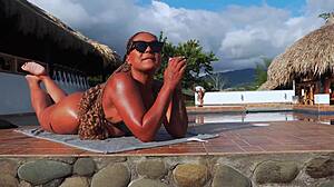 Beautiful ebony milf bounces on a huge dick