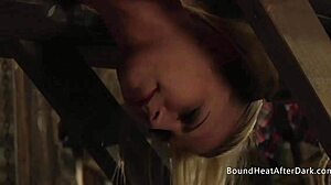 bound lesbian slave takes strapon doggystyle and orgasms