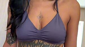 POV Footage Captures Tattooed Latina Bent Over Before Mirror