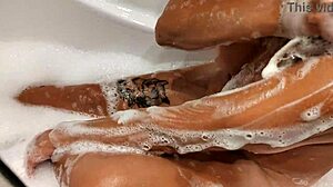 hot tanned stepsister in bathroom after vacation