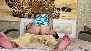 stepmom jerked off the packages dick and spread her ass