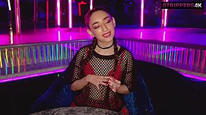 Tiny dancer strips and rides high roller monster cock for cash