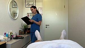 He came twice on the massage table during handjob and blowjob