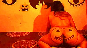 halloween step mom fucks step son in red house