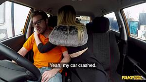 Her sexy body and her sexy fishnet stockings were too hard to resist fake driving school