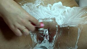 extreme close up of hairy pussy shaving