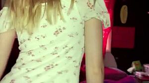 cute tiny 18 blonde strips and buzzes pink pussy to ahegao cum 😜