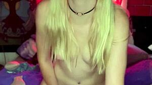 cute tiny 18 blonde strips and buzzes pink pussy to ahegao cum 😜