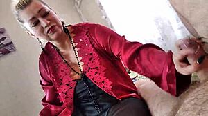 Does this mature bitch in red negligee suck that big cock?