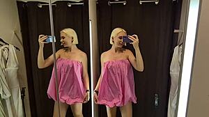 Sexy clothes try on haul in public fitting room