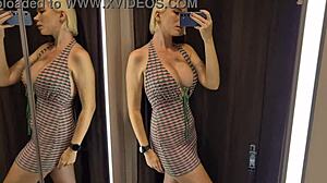 Sexy clothes try on haul in public fitting room