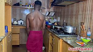 Cooking dinner turns into something fun in kitchen