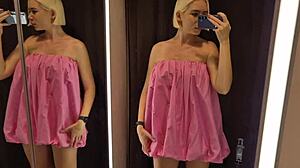 Sexy clothes try on haul in public fitting room