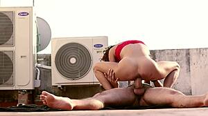 woman in red wants hard fucking on the rooftop