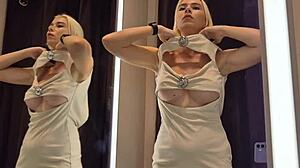 Sexy clothes try on haul in public fitting room