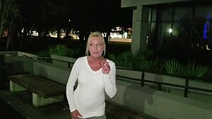 blonde strips naked outside at night