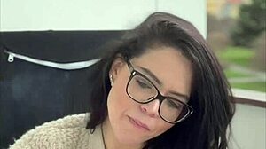 milf in glasses smokes cigarettes outdoors