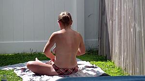 milf housewife flashes her ass outdoors in public