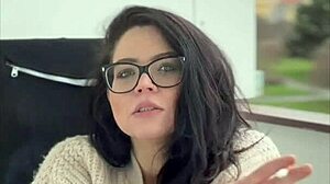 milf in glasses smokes cigarettes outdoors