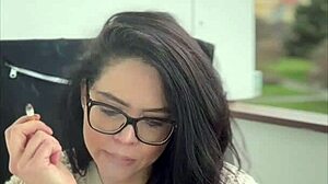 milf in glasses smokes cigarettes outdoors