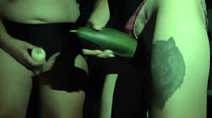 We rubbing our pussies on the zucchini and cum in our panties 🥒