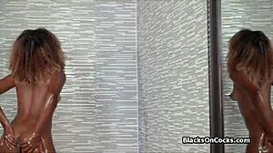Oily ebony teen milks my cock