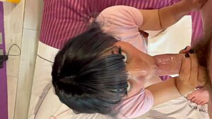 Cute teen latina nymph sucks cock deep in pov
