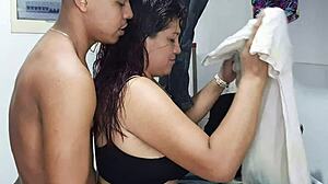 Hot colombian stepmom with natural tits is seduced by her stepson