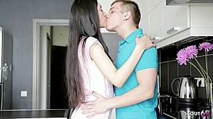 Slim And Small 18+ Tits Step-Sister Seduce To Standing Fuck In The Kitchen