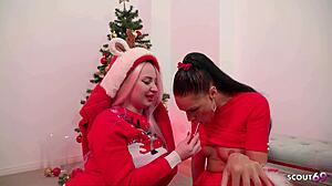 Skinny german latina caught in lesbian fun for ffm threesome