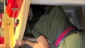 Plumber has very broken pipe in cosplay fetish costume