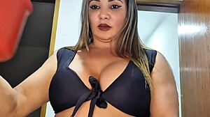 curvy latina maid with big pussy lips tempts with her athletic body